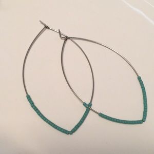 Silver hoops with turquoise beads